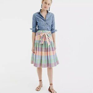 J.Crew Tie-front skirt in rainbow gingham. Size 2